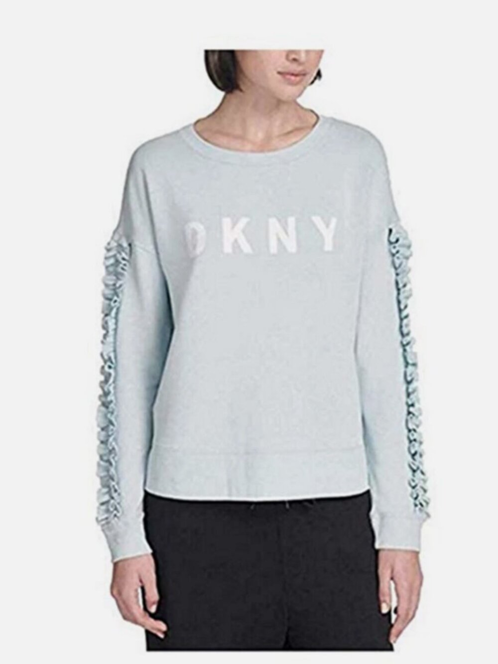 DKNY Womens Sport Ruffled-Sleeve Logo T-Shirt